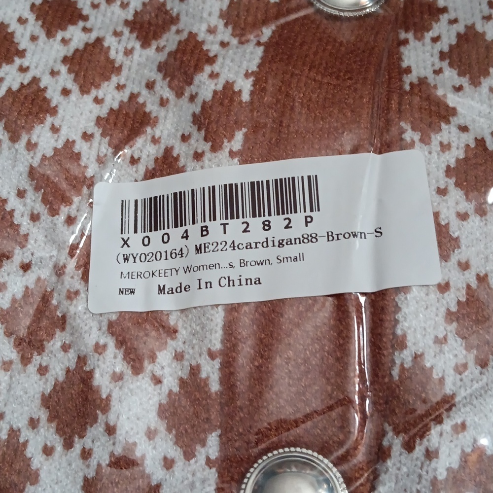 MEROKEETY Women's Lightweight Oversized Checkered Cardigan NWT SIZE S - Picture 7 of 9